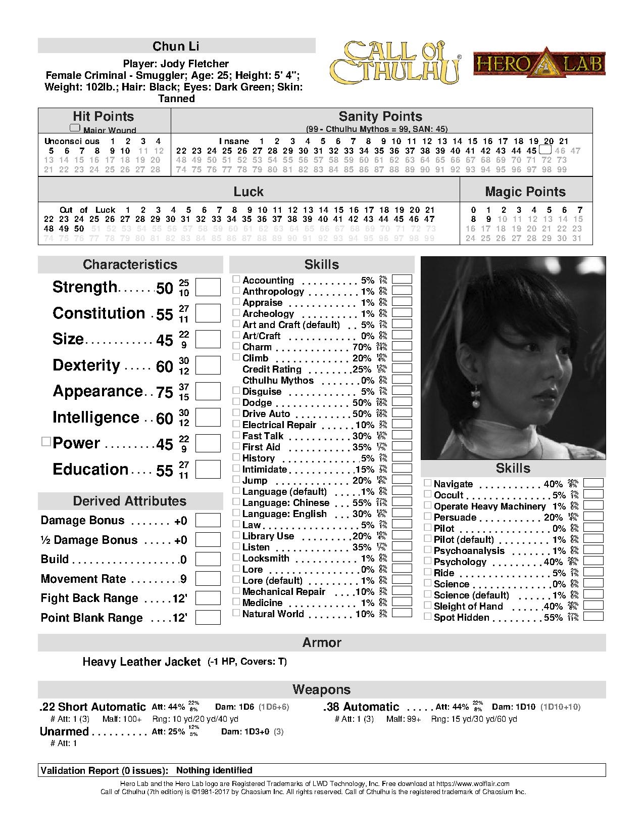 Chun Li Character Sheet