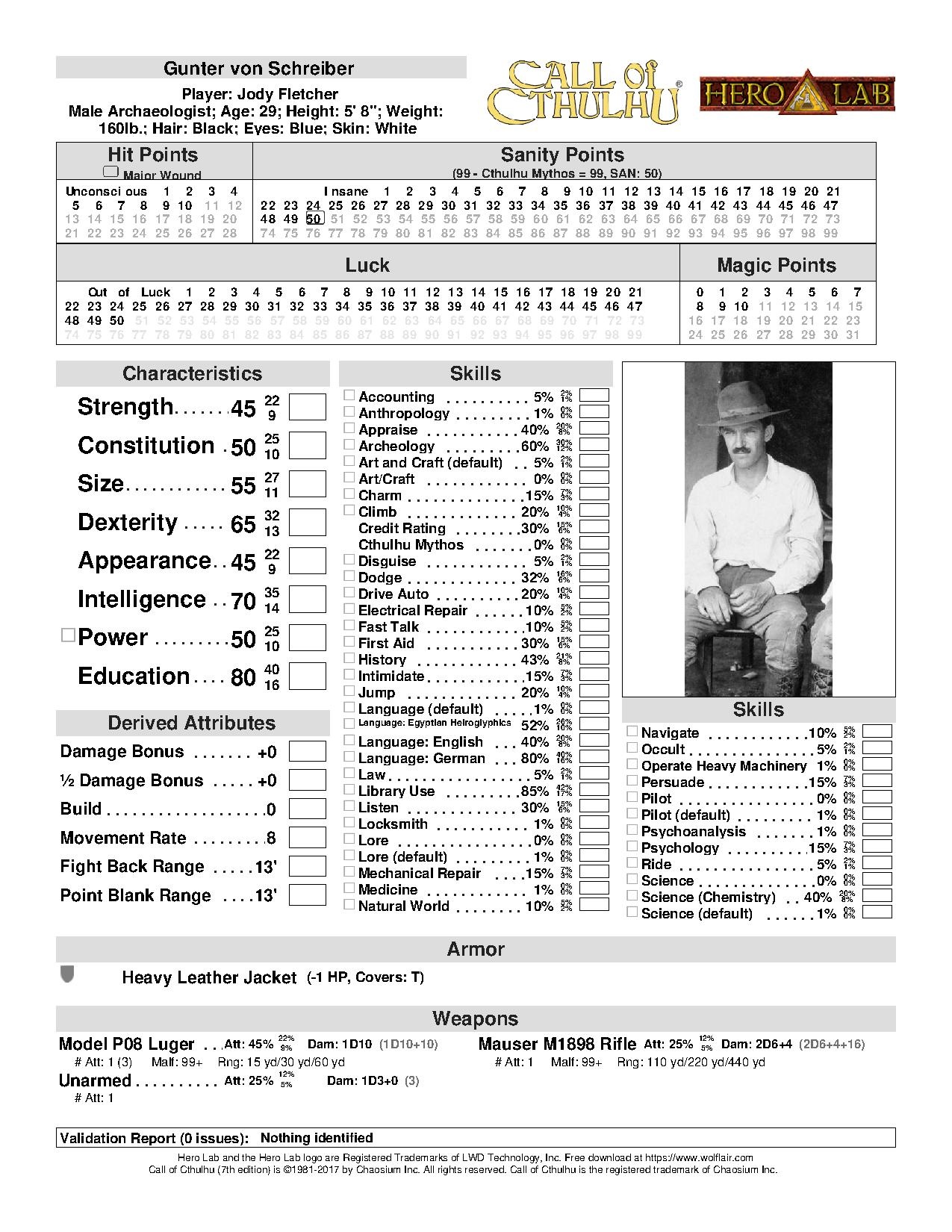 Gunter Von Schreiber Character Sheet